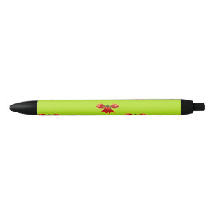 Christmas red ribbon on bright green black ink pen