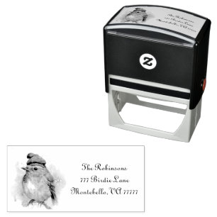 Christmas Red Robin Address Label, customisable Self-inking Stamp