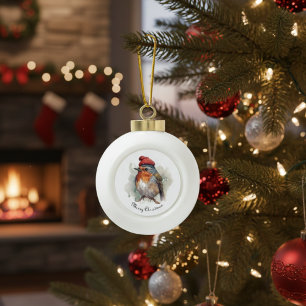Christmas Red Robin, customisable Ceramic Ball Christmas Ornament