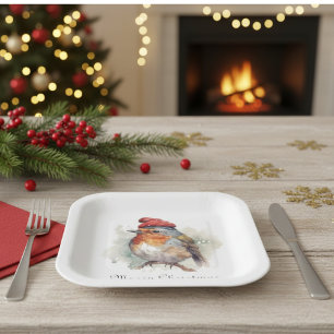 Christmas Red Robin customisable Paper Plate