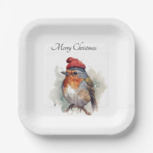 Christmas Red Robin, customisable Paper Plate