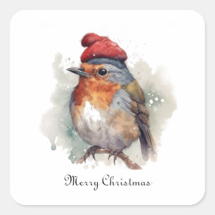 Christmas Red Robin, customisable Square Sticker