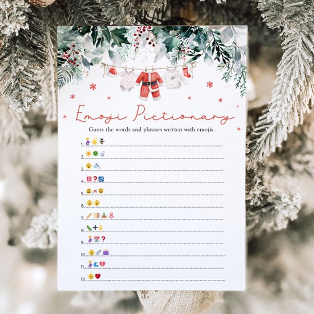 Christmas Red Santa Baby Emoji Pictionary Game Invitation (Watercolor Christmas Red Santa Baby Shower Emoji Pictionary Game)