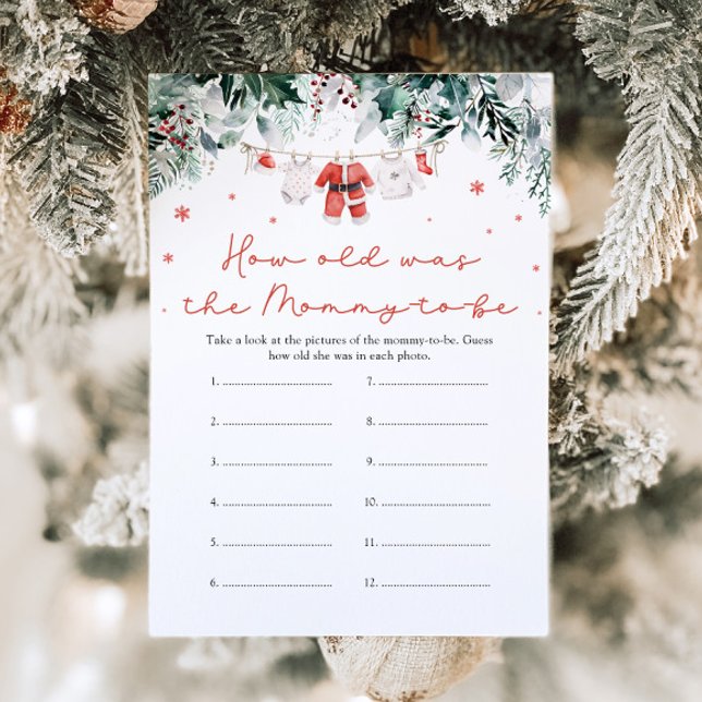 Christmas Red Santa Baby How Old Was Mummy Game Invitation (Watercolor Christmas Red Santa Baby How Old Was Mommy Game)