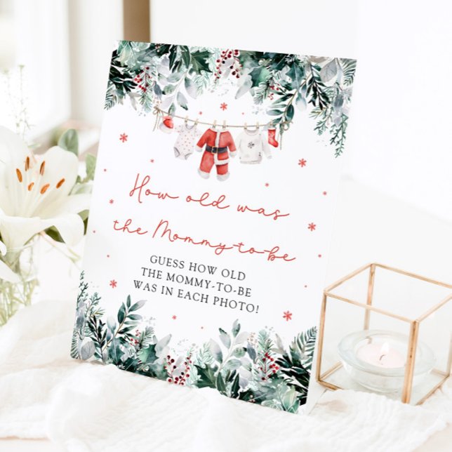 Christmas Red Santa Baby How Old Was Mummy Sign (Watercolor Christmas Red Santa Baby How Old Was Mommy Sign)