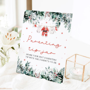 Christmas Red Santa Baby Parenting Tip Jar Game Pedestal Sign