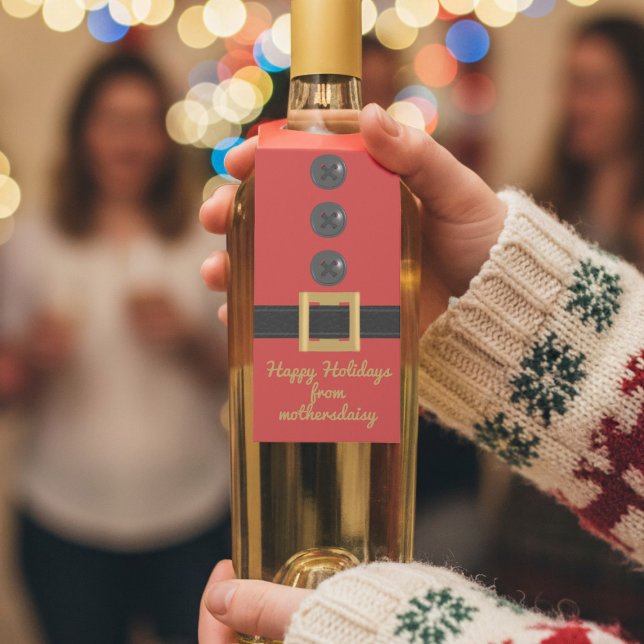 Christmas Red Santa Suit Festive Bottle Hanger Tag (Happy Holidays from my house to yours! Festive bottle tags with space for your name)