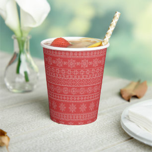 Christmas red scandinavian ugly sweater snowflake paper cups