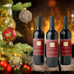 Christmas red silver glitter business logo wine label<br><div class="desc">A classic red background,  decorated with faux silver glitter,  sparkles. Personalise and add your business,  company logo and a text.  Text: Merry Christmas written with a modern hand letteres style script.</div>