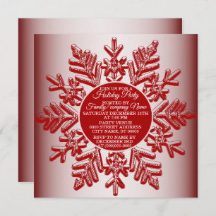 Christmas Red Snowflake Elegant Holidays Party Invitation