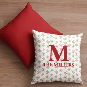 Christmas Red Snowflake Monogram Personalised Cushion