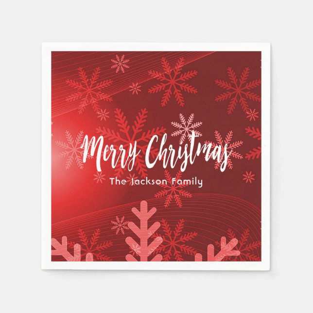 Christmas red snowflakes family name napkin (Front)