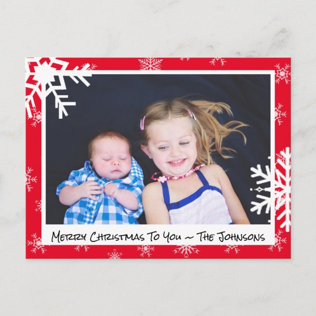 Christmas red Snowflakes Family Photo Card (Front)