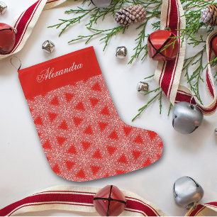 Christmas Red Snowflakes Pattern Personalized  Large Christmas Stocking