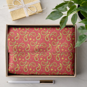 Christmas red star and paisley patterned festive tissue paper