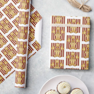 Christmas Red Stripe Cute Gingerbread Man Wrapping Paper