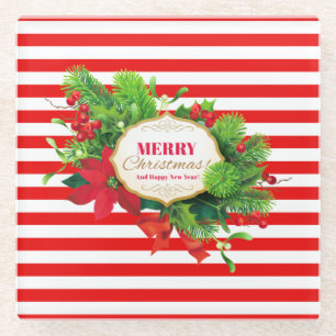 Christmas Red Striped Glass Coaster