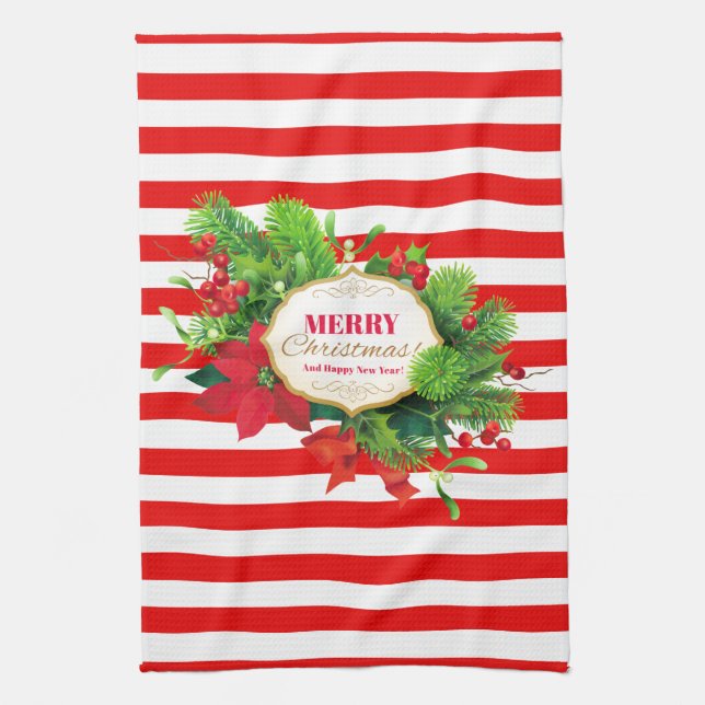 Christmas Red Striped Kitchen Towel (Vertical)