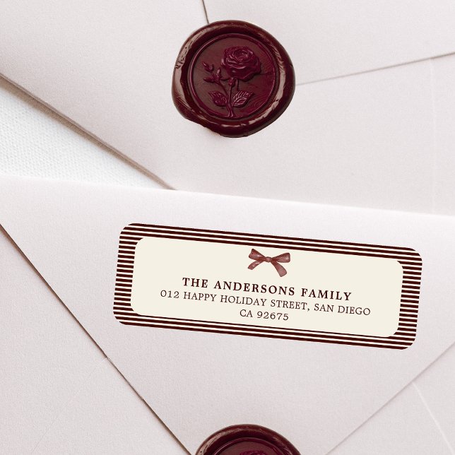 Christmas Red Stripes Bow Return Address  (Creator Uploaded)