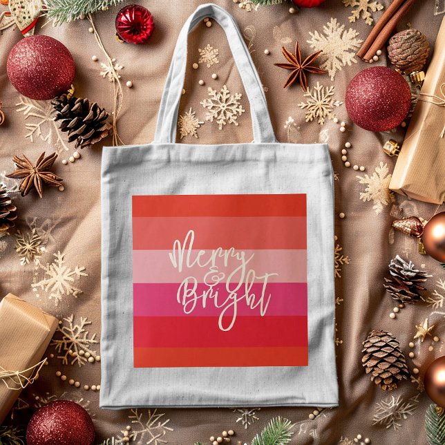 Christmas Red Stripes Merry and Bright Holiday Tote Bag (Creator Uploaded)