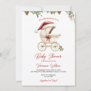 Christmas Red Stroller Girl Baby Shower  Invitation