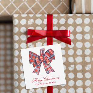 Christmas Red Tartan Plaid Bow Enclosure Card
