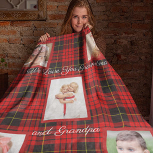 Christmas, Red Tartan Plaid, Custom Photos Fleece Blanket