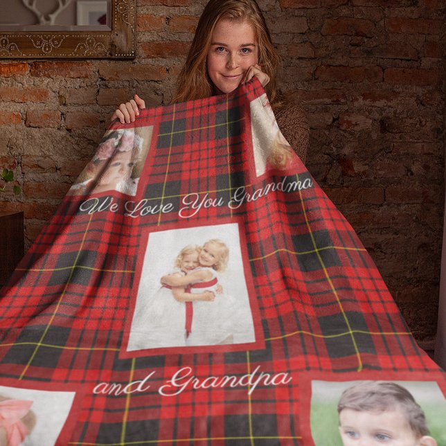 Christmas, Red Tartan Plaid, Custom Photos Fleece Blanket (Creator Uploaded)