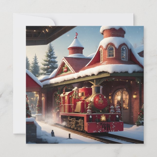 Christmas Red Train Merry Christmas Card (Front)