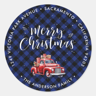 Christmas Red Truck Blue Return Address Labels