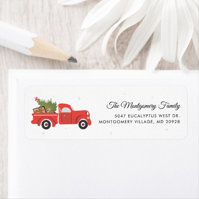 Christmas Red Truck Classic Tree Return Address (Insitu)
