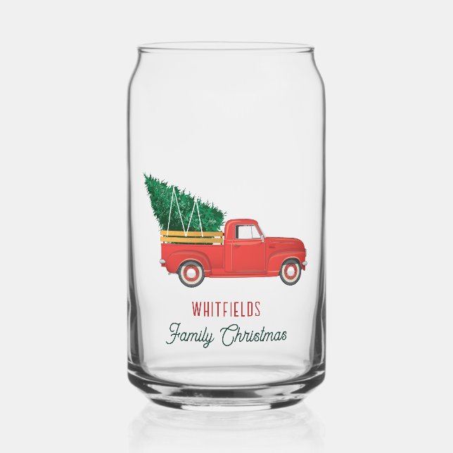 Christmas Red Truck Family Custom Can Glass (Front)