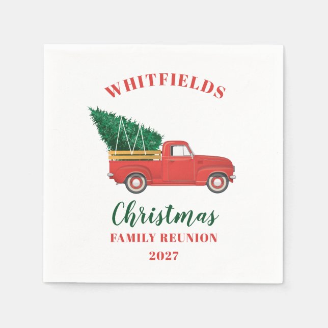 Christmas Red Truck Family Reunion Custom Napkin (Front)