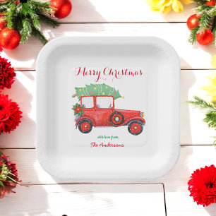 Christmas Red Truck Holiday Paper Plate
