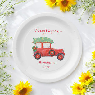 Christmas Red Truck Holiday   Paper Plate