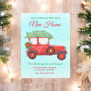 Christmas Red Truck Home Moving Holiday   Announcement Postcard