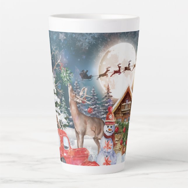 Christmas Red Truck Santa Rustic Winter Holidays Latte Mug (Front)