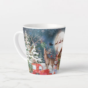 Christmas Red Truck Santa Rustic Winter Holidays Latte Mug