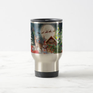 Christmas Red Truck Santa Rustic Winter Holidays Travel Mug