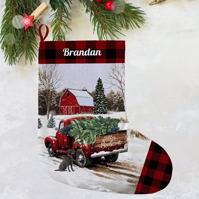 Christmas Red Truck Stocking - Personalised (Christmas red truck stocking)