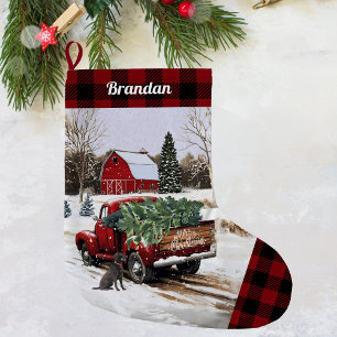 Christmas Red Truck Stocking - Personalized