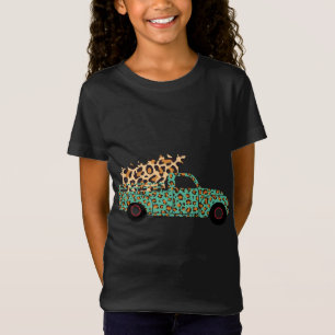 Christmas Red Truck Tree Leopard Pattern Wagon Che T-Shirt