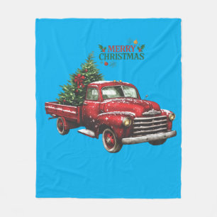 christmas, red, truck, vintage, fleece blanket