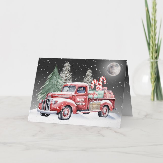 Christmas Red Truck With Candy Canes Holiday Card (Front)