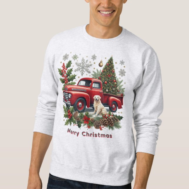 Christmas Red Truck with Dog and Christmas Tree  Sweatshirt (Front)