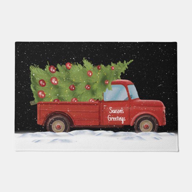 Christmas Red Truck with Tree Doormat (Front)