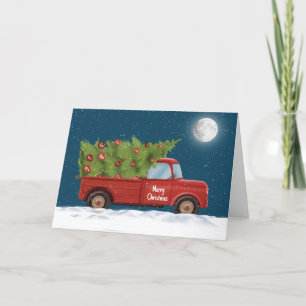 Christmas Red Truck with Tree  Holiday Card