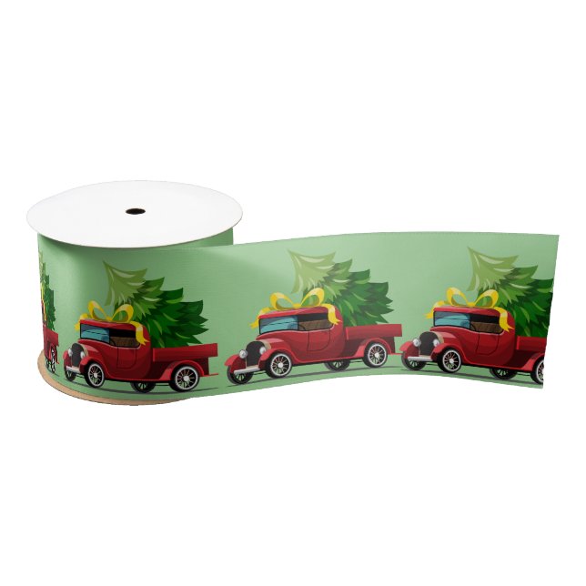 Christmas Red Truck with Tree  Satin Ribbon (Spool)