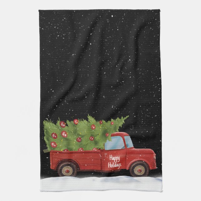 Christmas Red Truck with Tree Tea Towel (Vertical)
