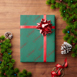 Christmas Red Typography Pattern Green Wrapping Paper